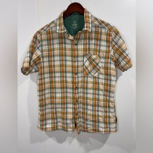 Men's Kulh Seersucker Plaid Short Sleeve Button Up Size Large